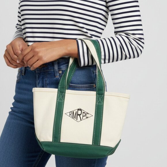 LL Bean Boat & Tote Small Forest Green Canvas Bag | Vintage Preppy Embroidered - Picture 1 of 11